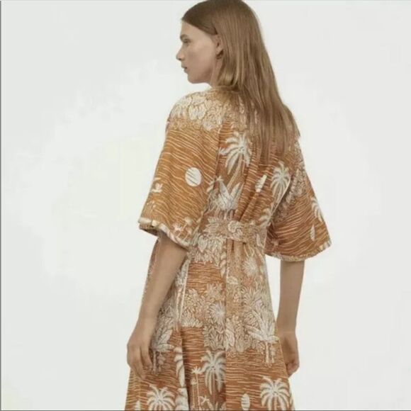DESMOND & DEMPSEY x H&M | Landscape Caftan Midi Dress Belted Women’s Size Large - Picture 3 of 15